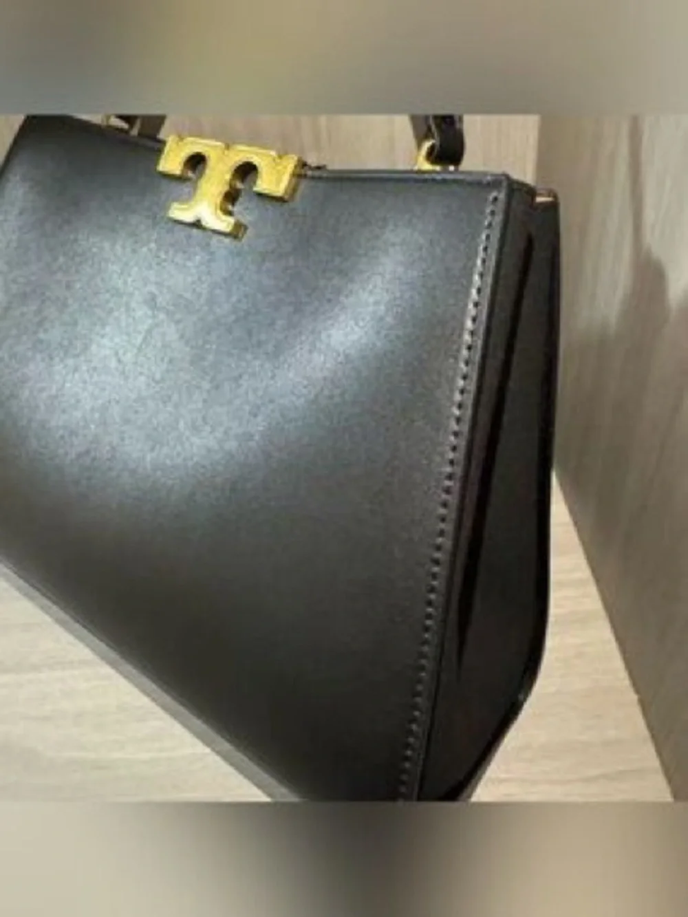 Tory Burch Black Leather Top-Handle Satchel with Gold-Tone Logo
